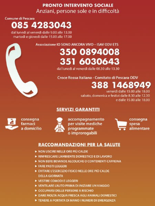 Comune di Pescara - Attivo il Piano Caldo, servizio estivo per chi ha bisogno di aiuto